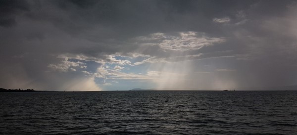 Stormy weather with sunbeams over the Balaton